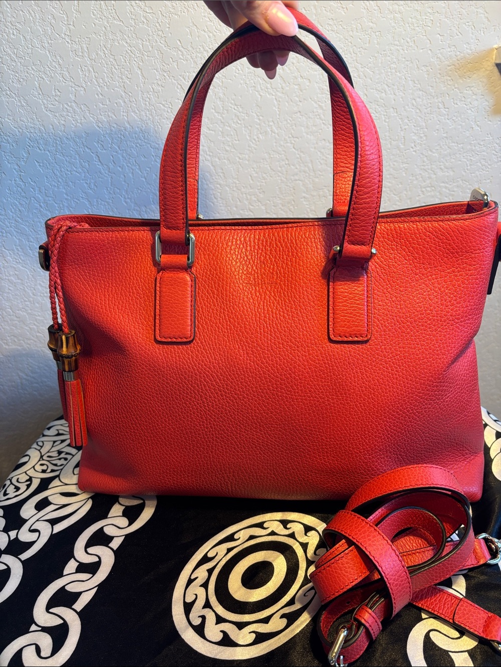 Gucci Red Pebbled Leather Shoulder Tote
